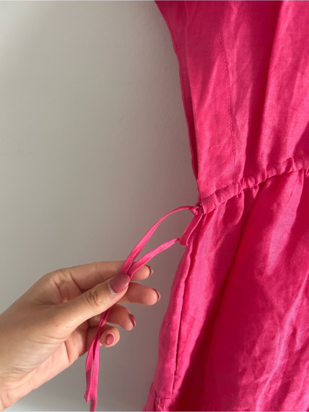 Linen Country Road Hot Pink V-Neck Tiered Drawstring Tunic - Picture 3 of 11